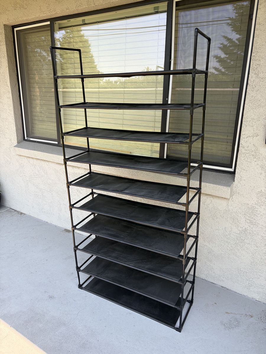 10-Tier Black Fabric Shoe Rack - Space-Saving Vertical Shoe Organizer
