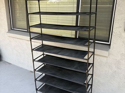 10-Tier Black Fabric Shoe Rack - Space-Saving Vertical Shoe Organizer