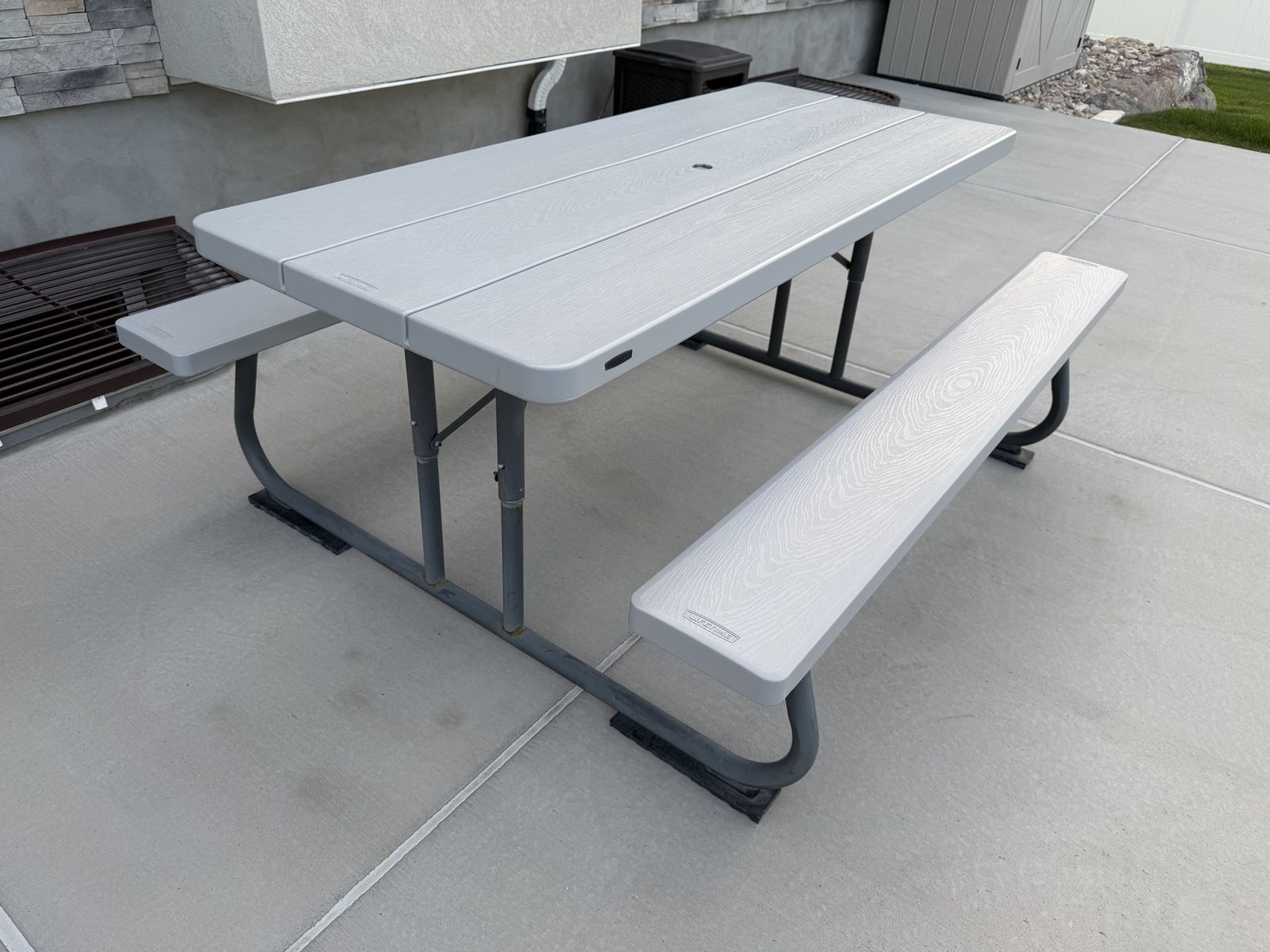 Lifetime 6-Foot Fold-in-Half Picnic Table with Benches - Gray, Portable Outdoor Seating