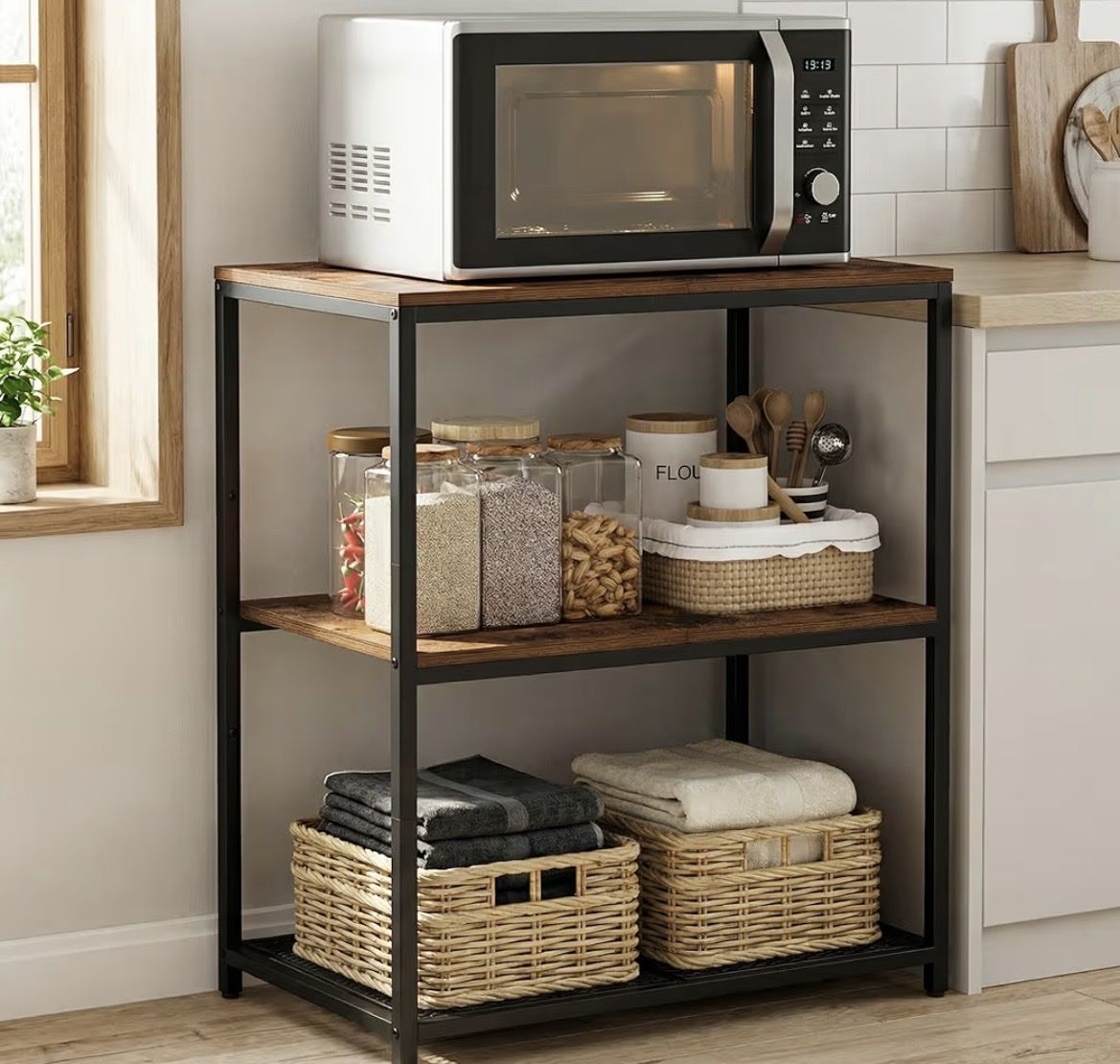 3-Tier Microwave Oven Stand Utility Kitchen Cart Storage Shelf Industrial Style
