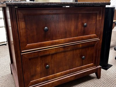 Elegant 2-Drawer Wooden File Cabinet with Ornate Hardware - Office/Home Storage