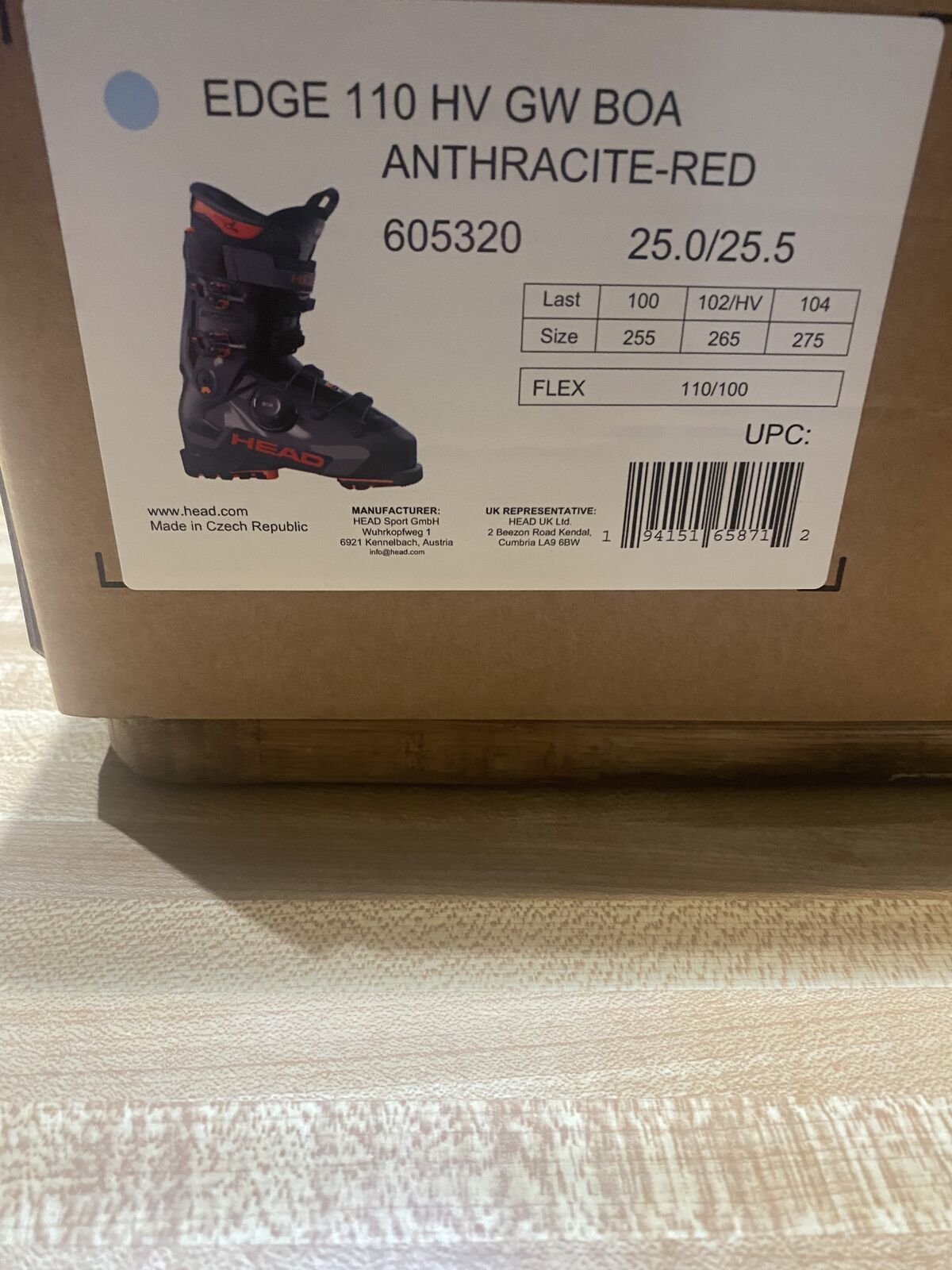 Head Edge 110 HV GW BOA Anthracite Red 255 Ski Boo