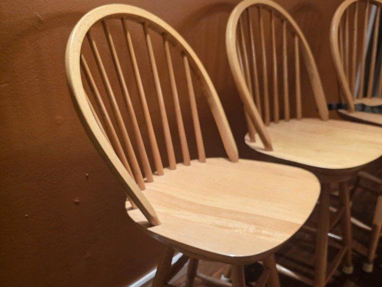 Set of 3 Wood Spindle Back Counter Stools - 24" Seat Height