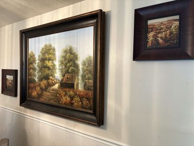 Huge Framed Landscape Oil Painting set of Countryside Cottages