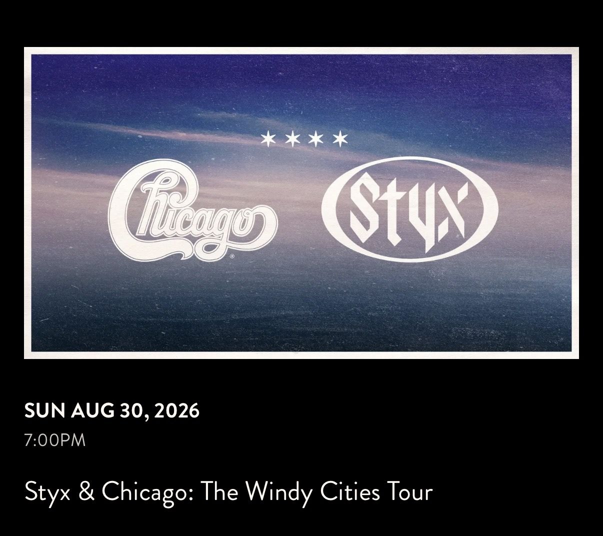 Three lawn seats plus lawn chair rentals and premiere parking pass for tonight’s Styx/Chicago concert @Usana