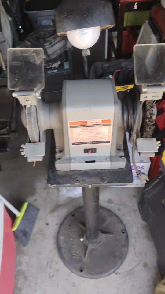 Craftsman 6-inch Bench Grinder with Pedestal Stand & Work Light - Used Industrial Shop Tool