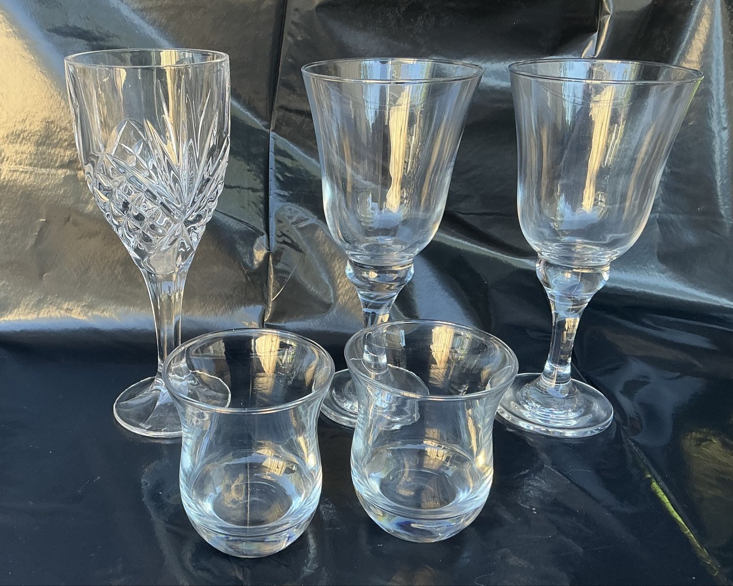 Assorted Clear Glassware Set - 5 Pieces, eclectic 5-piece mismatched cocktail tasting set