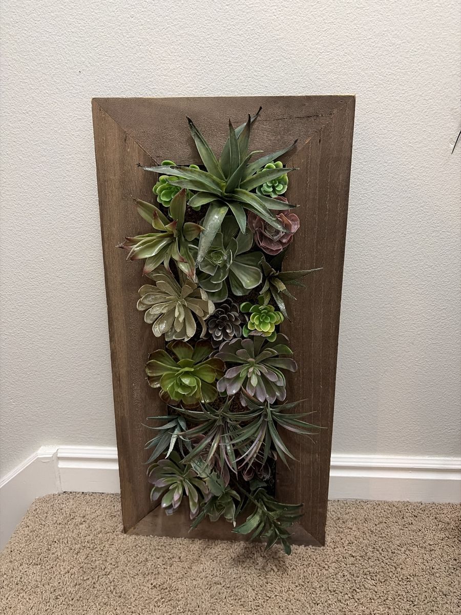 Framed Faux Succulent Wall Art Piece in Rustic Wooden Frame