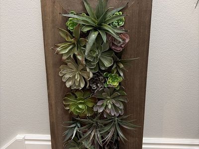 Framed Faux Succulent Wall Art Piece in Rustic Wooden Frame