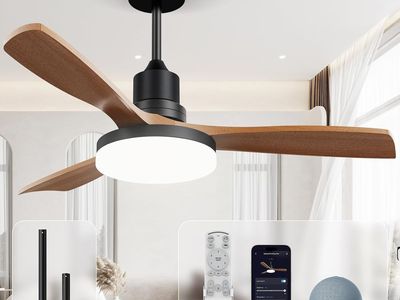 52'' Smart Solid Walnut Wood Flush Mount Ceiling Fan w/ Remote APP Control Alexa