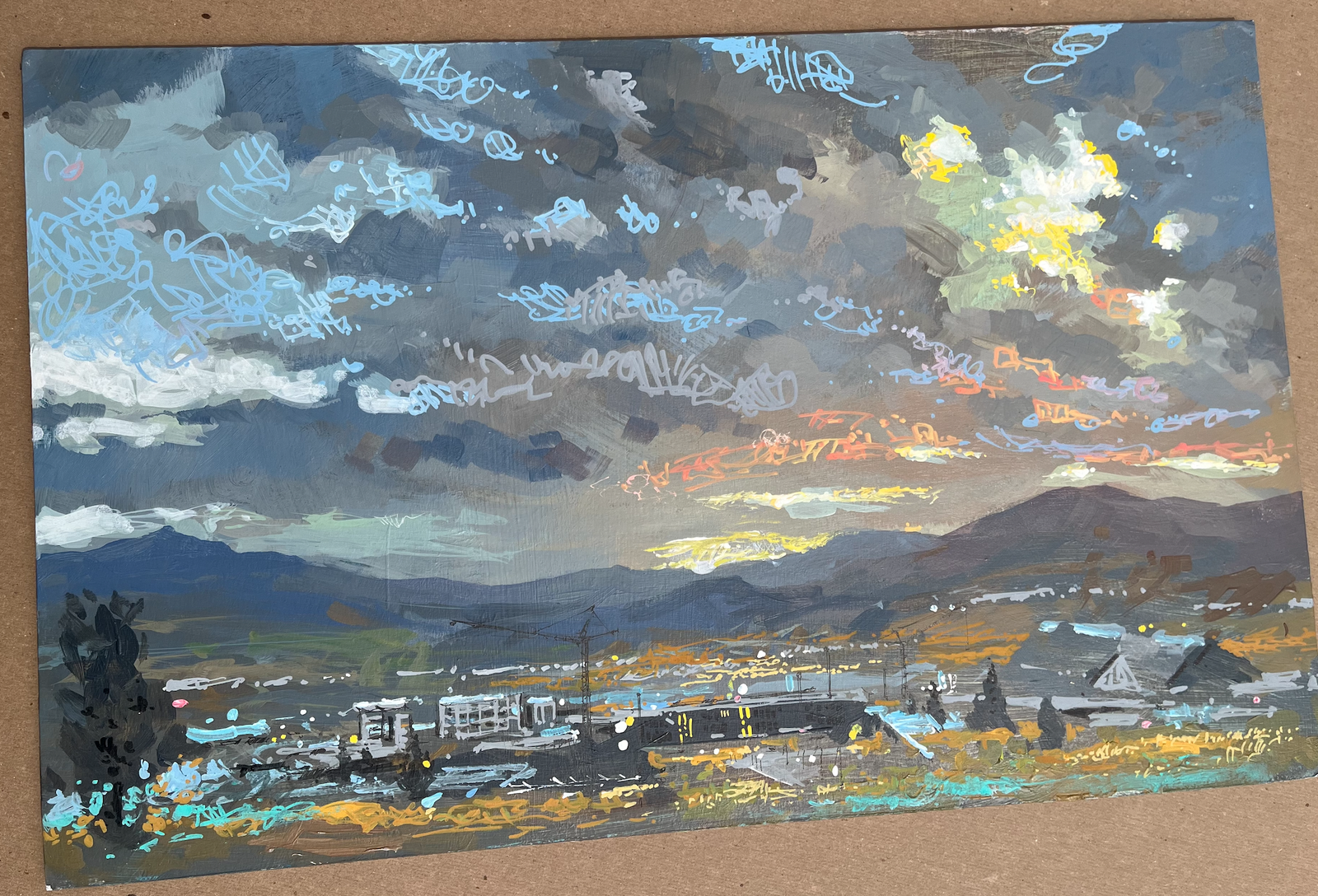 Original Landscape Painting - Lehi Looking down at Cabela's