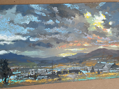 Original Landscape Painting - Lehi Looking down at Cabela's
