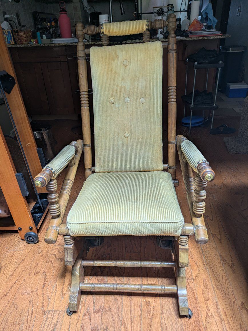 Vintage Wooden Rocking Chair with Spring Base and Upholstered Seat - Classic Design