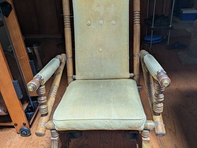 Vintage Wooden Rocking Chair with Spring Base and Upholstered Seat - Classic Design
