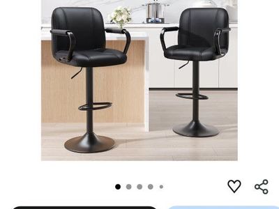 NIB- Set of 2 Modern Bar Stools with Backs and Arms- Black