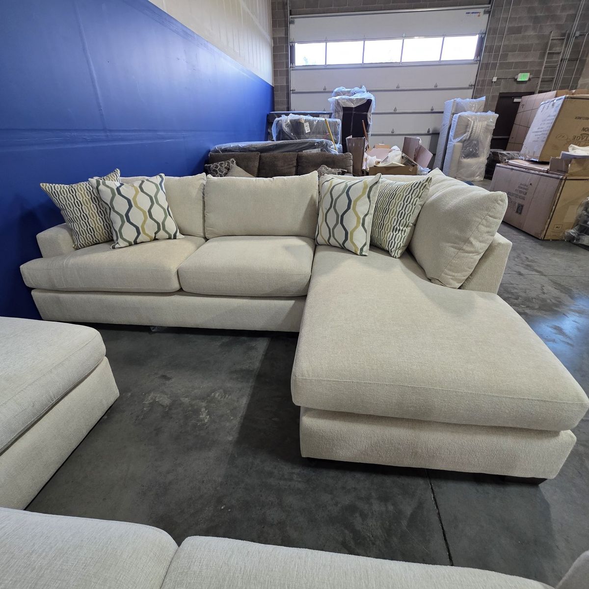 Cream 2-Piece Sectional with Chaise – Pillows Included