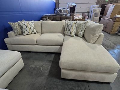 Cream 2-Piece Sectional with Chaise – Pillows Included