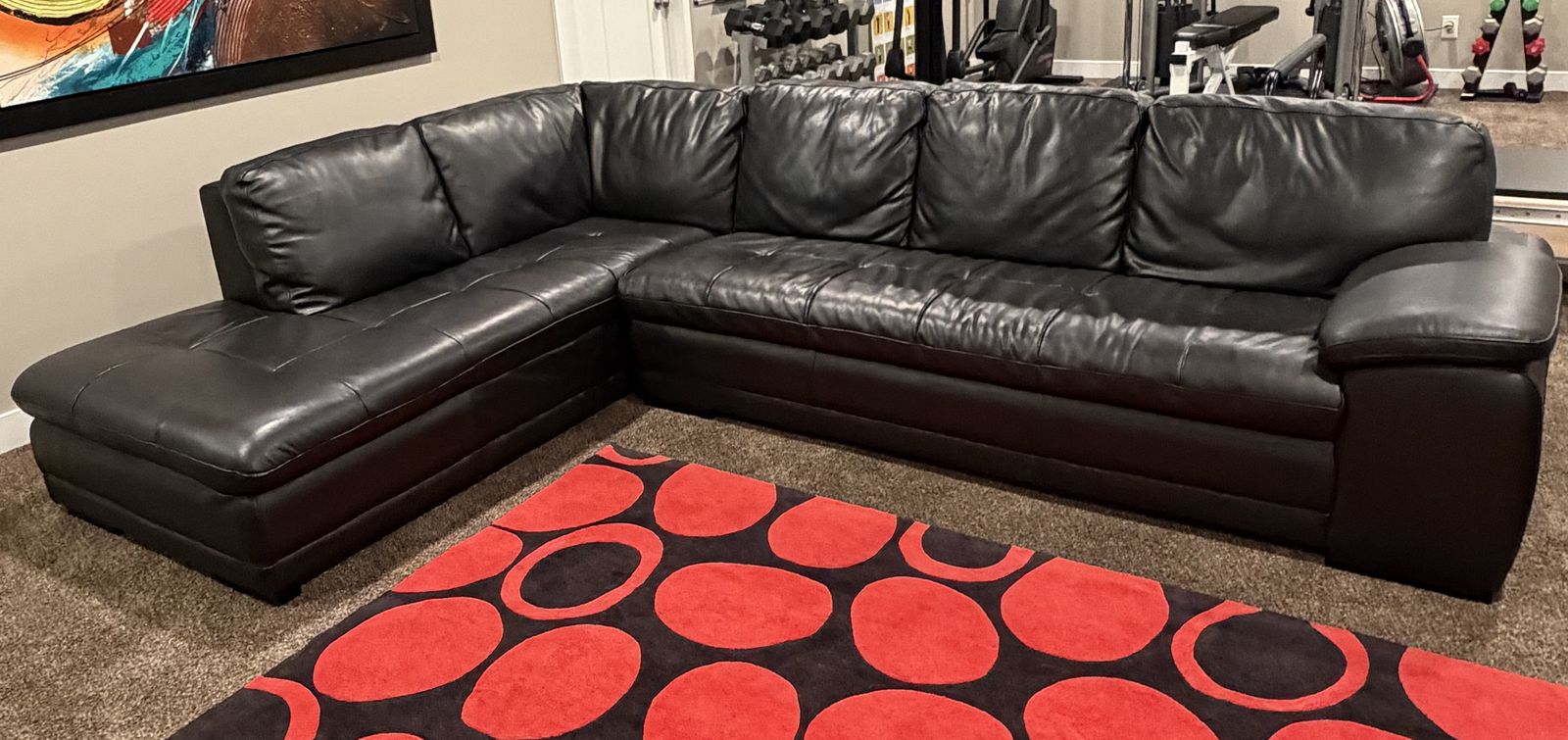  Copenhagen Contemporary Black Leather Sectional - Large 2-Piece L-Shape