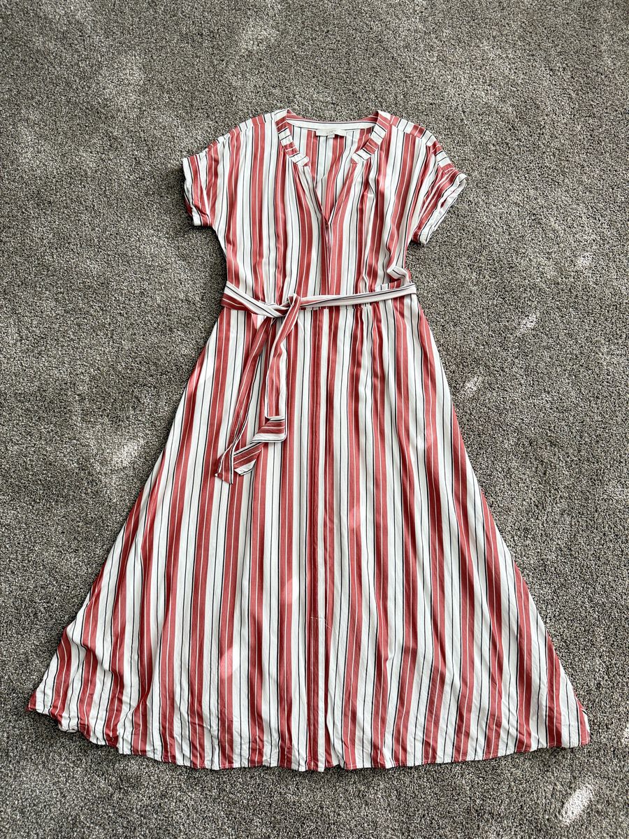 Womens Red/Cream Dress with belt LOFT sz10