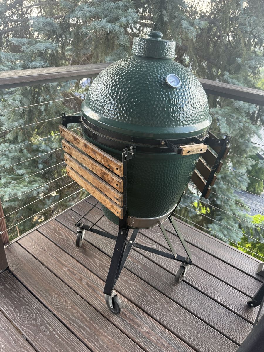 Big Green Egg Large Kamado Grill Smoker Cooker with Cart and Side Tables