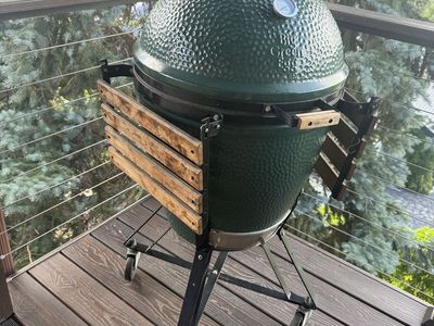 Big Green Egg Large Kamado Grill Smoker Cooker with Cart and Side Tables