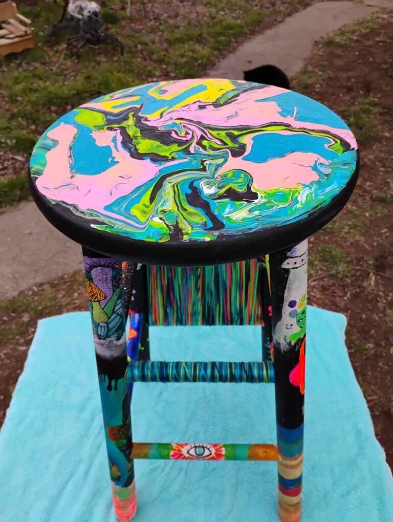 Hand Painted Custom Wooden Bar Stool