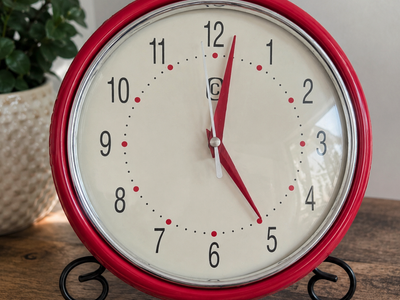 Vintage Red Retro Wall Clock – 9.7" Round Battery Operated Clock | Working Great | Mid-Century Style Decor