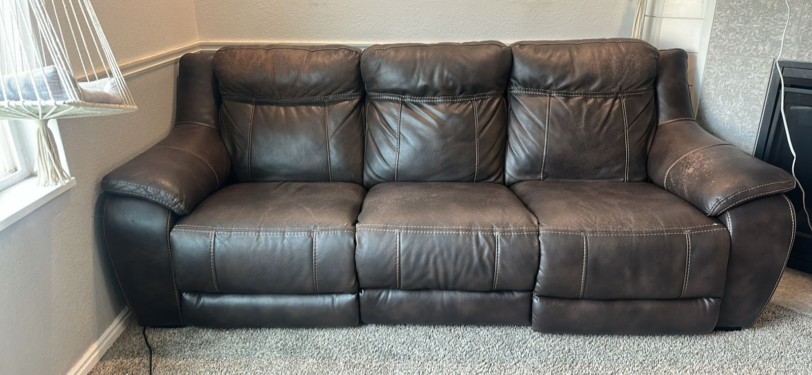 Brown Faux Leather Reclining Sofa Couch 