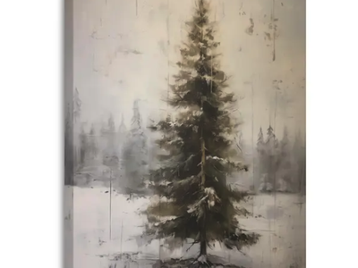 Large Canvas Winter Landscape Decor/Christmas Wall Art, Snowy Pine Tree