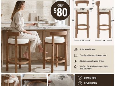 Set of 2 Modern Wooden Bar Stools with Upholstered Cushions
