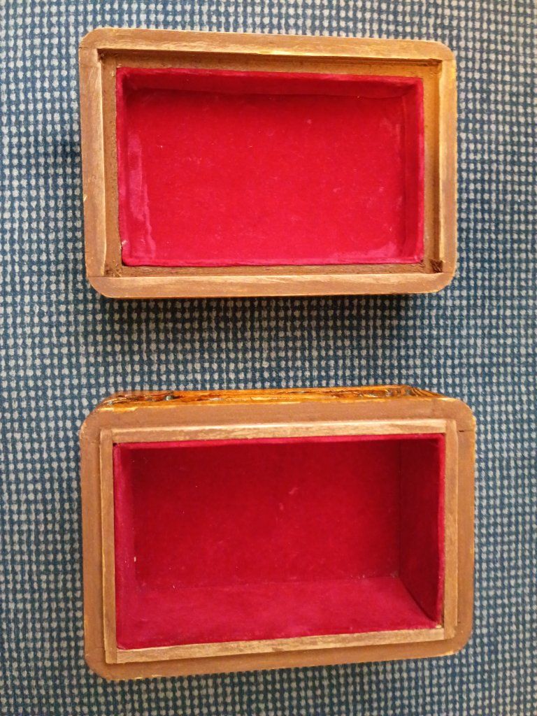 Vintage Hand-Carved Wooden Box with Velvet Lining - Nautical Ship Design