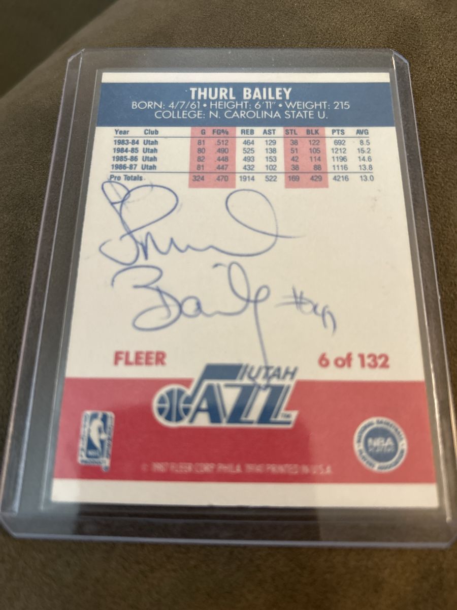 Hand Signed Auto Thurl Bailey Signed 1987-88 Fleer Utah Jazz NBA Basketball Card #6 Autograph.