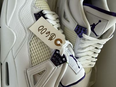 New Air Jordan 4 Retro Metallic Purple GS Sneakers - White/Court Purple CU1110-100, US Size 10