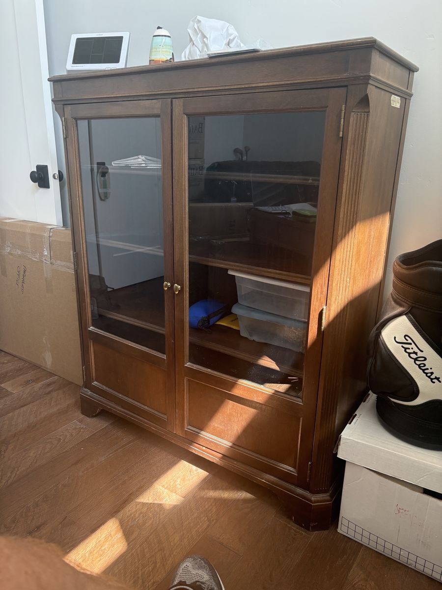Solid wood bookcase with glass doors