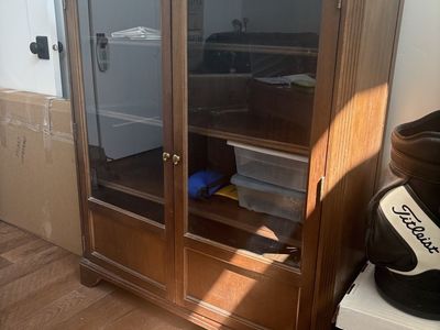 Solid wood bookcase with glass doors