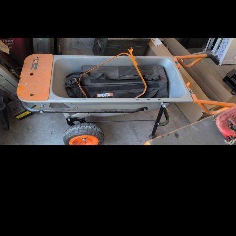 WORX Aerocart Wheelbarrow Yard Cart Dolly, All-in-One, Orange & Grey