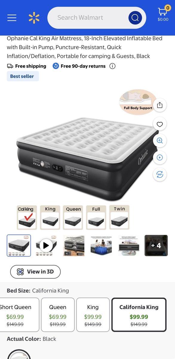 CALIFORNIA KING AIR MATTRESS PILLOW TOP WITH BUILT IN ELECTRIC PUMP air bed camping rv