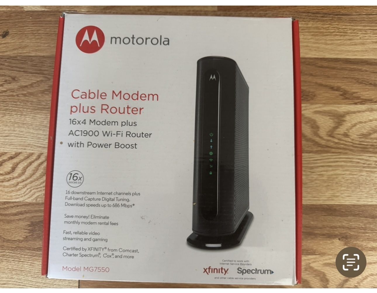 Motorola MG7550 16x4 Cable Modem plus AC1900 Wi-Fi Router with Power Boost