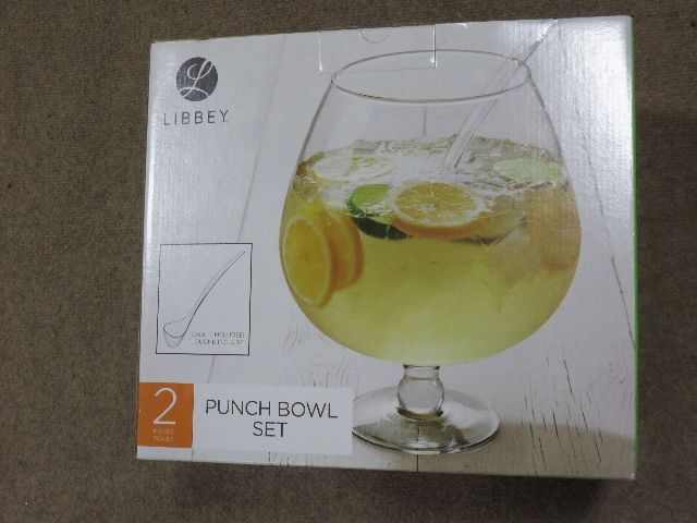 BRAND NEW - LIBBEY 2 PIECE PUNCH BOWL SET - GLASS PUNCH BOWL