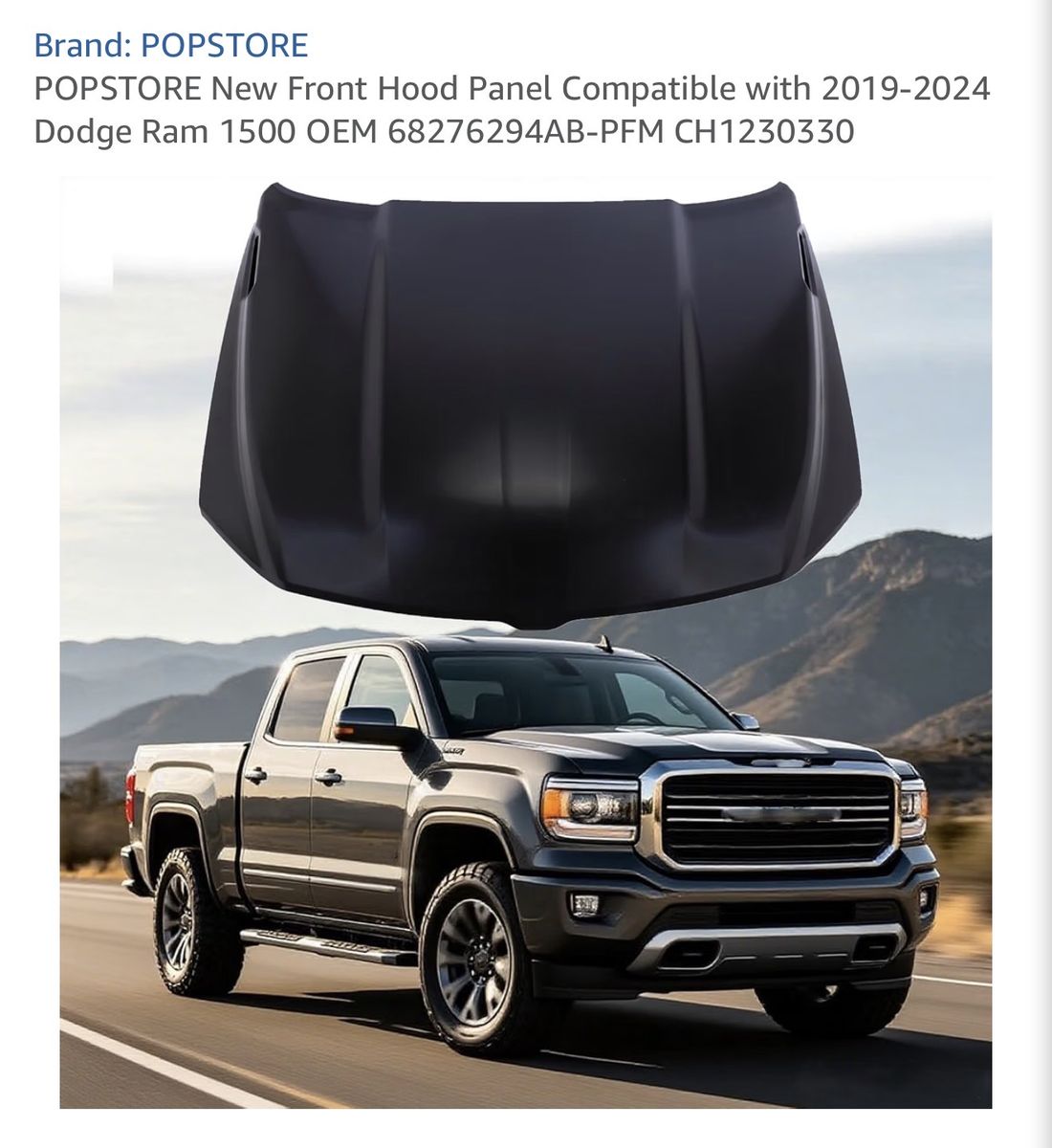 New Front Hood Panel Compatible with 2019-2024 Dodge Ram 1500