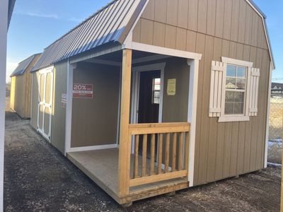 12x24 Side Porch Lofted Barn Shed with shelves. 20% OFF Display Model!