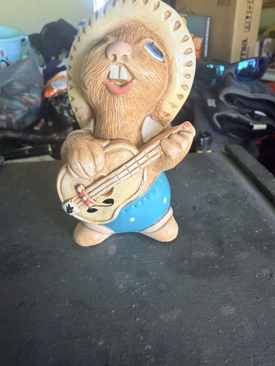 Vintage Pendelfin Ceramic Rabbit Figurine with Sombrero & Guitar - Kitschy Home Decor Collectible