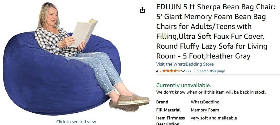 New-in-box Bean Bag chair