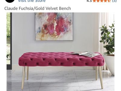 Fuchsia Velvet Bench w/Gold Legs