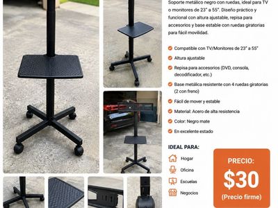 Adjustable Mobile TV/Monitor Stand with Wheels & Shelf - Fits 23"-55" Screens
