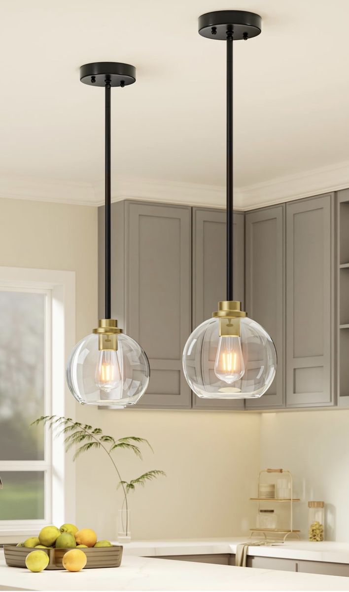 Mid Century Pendant lights (2)  & 2 Edison bulbs with remote-