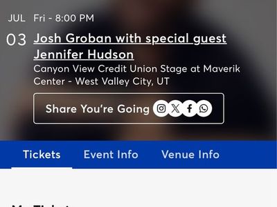 2 Josh Groban & Jennifer Hudson Concert Tickets - July 3, 2026 - Maverick Center FCC Row 25