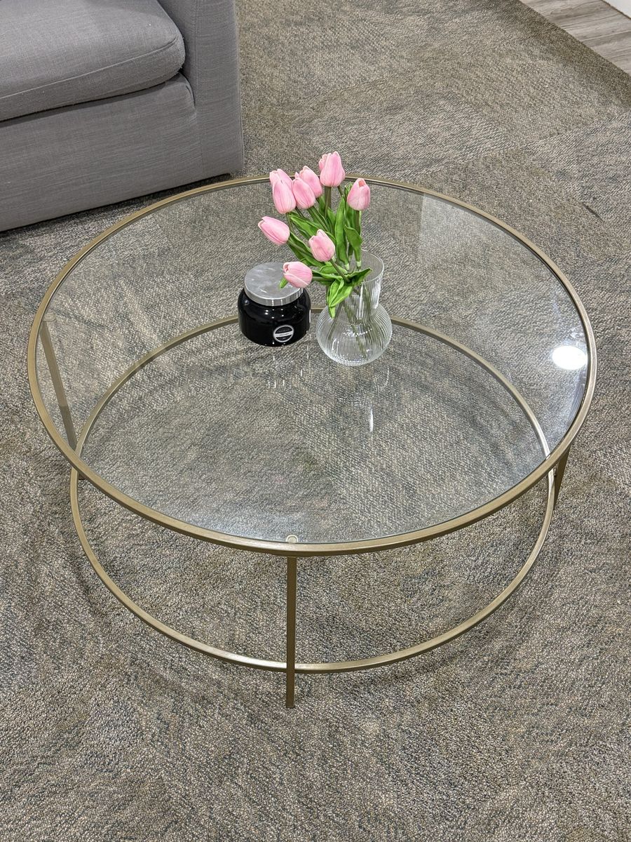 Round Glass & Gold Coffee Table
