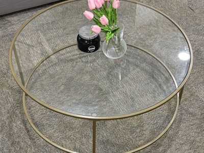 Round Glass & Gold Coffee Table