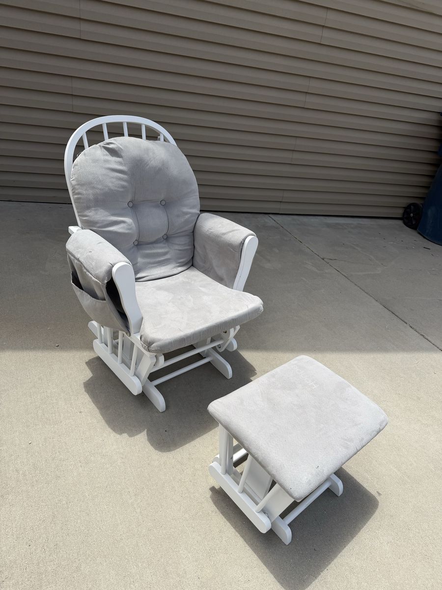 Storkcraft White & Gray Glider Rocking Chair & Ottoman Set
